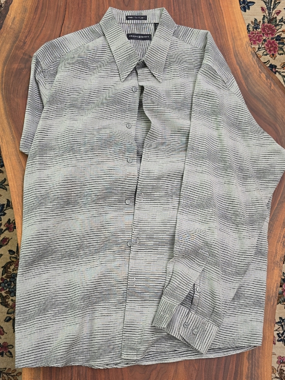 Jhane Barnes Gray and Black Thin-Striped Dress Shirt
